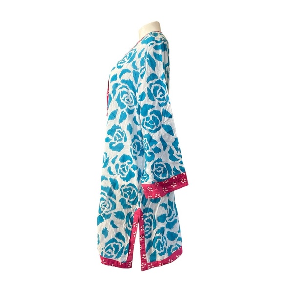 Nomadic Traders Blue White Floral Beach Cover Up Tunic Top Resortwear L - Picture 3 of 11